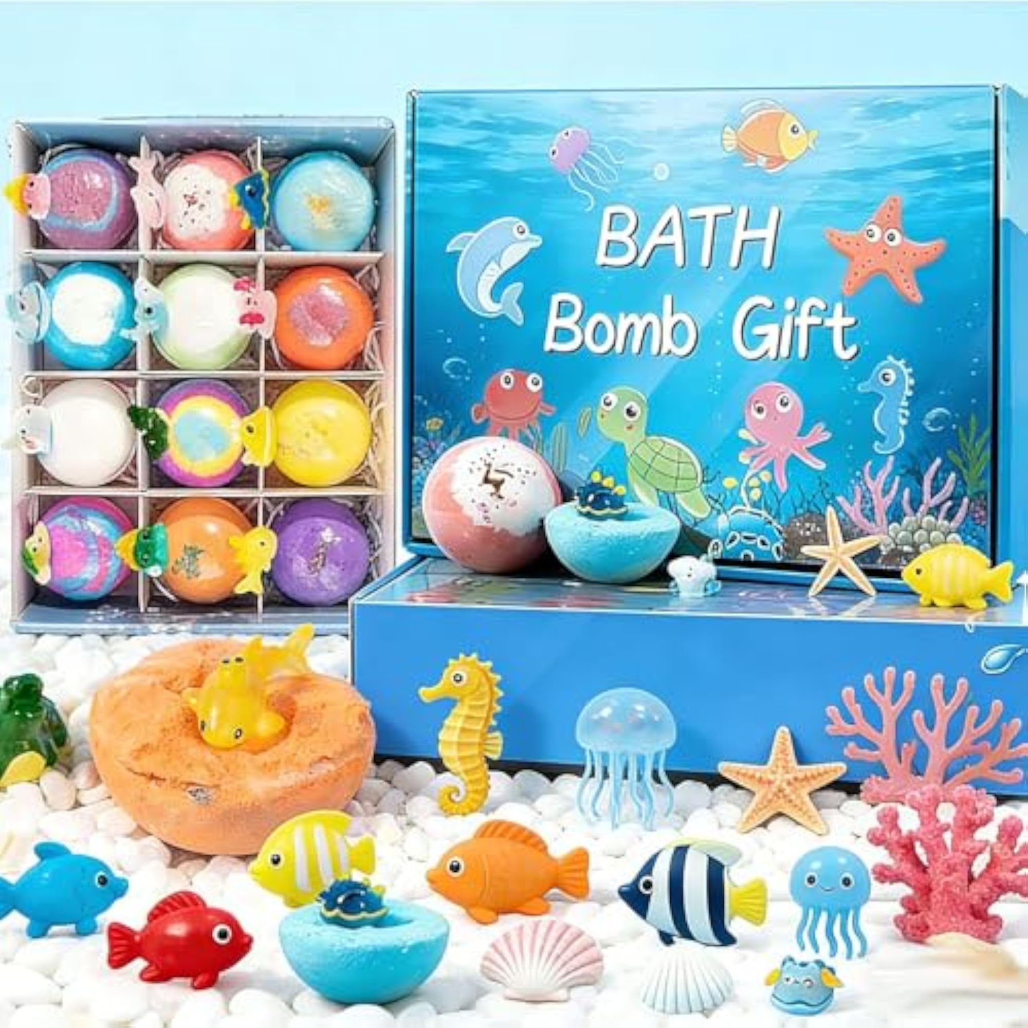 2Pcs Colorful Fruit & Ocean Themed Bath Bomb Gift Set